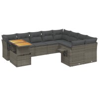 vidaXL 10-tlg. Garten-Sofagarnitur mit Kissen Grau Poly...