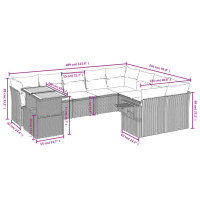 vidaXL 10-tlg. Garten-Sofagarnitur mit Kissen Grau Poly Rattan