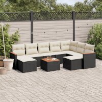 vidaXL 10-tlg. Garten-Sofagarnitur mit Kissen Schwarz Poly Rattan