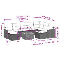 vidaXL 10-tlg. Garten-Sofagarnitur mit Kissen Schwarz Poly Rattan