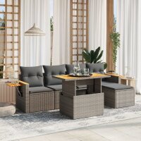 vidaXL 6-tlg. Garten-Sofagarnitur mit Kissen Grau Poly Rattan