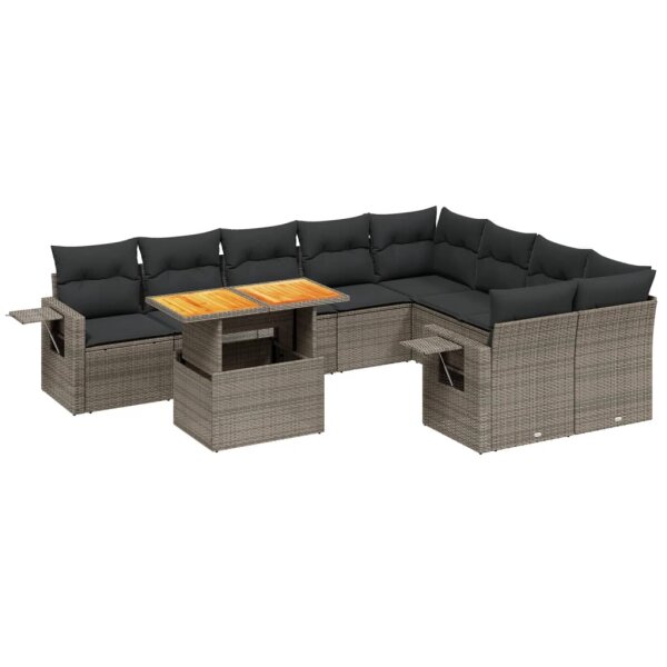 vidaXL 10-tlg. Garten-Sofagarnitur mit Kissen Grau Poly Rattan