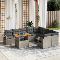 vidaXL 10-tlg. Garten-Sofagarnitur mit Kissen Grau Poly...