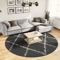 vidaXL Teppich Shaggy Hochflor Modern Schwarz und Creme &Oslash; 240 cm