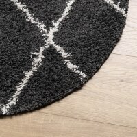 vidaXL Teppich Shaggy Hochflor Modern Schwarz und Creme &Oslash; 240 cm