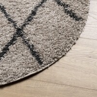 vidaXL Teppich Shaggy Hochflor Modern Beige und Anthrazit &Oslash; 80 cm