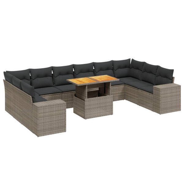 vidaXL 11-tlg. Garten-Sofagarnitur mit Kissen Grau Poly Rattan