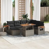 vidaXL 8-tlg. Garten-Sofagarnitur mit Kissen Grau Poly Rattan