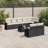 vidaXL 9-tlg. Garten-Sofagarnitur mit Kissen Schwarz Poly Rattan