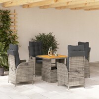 vidaXL 5-tlg. Garten-Essgruppe mit Kissen Grau Poly Rattan