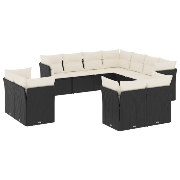 vidaXL 11-tlg. Garten-Sofagarnitur mit Kissen Schwarz Poly Rattan