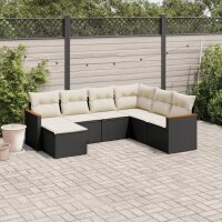 vidaXL 7-tlg. Garten-Sofagarnitur mit Kissen Schwarz Poly Rattan