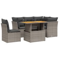 vidaXL 5-tlg. Garten-Sofagarnitur mit Kissen Grau Poly Rattan