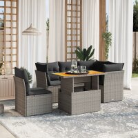 vidaXL 5-tlg. Garten-Sofagarnitur mit Kissen Grau Poly Rattan