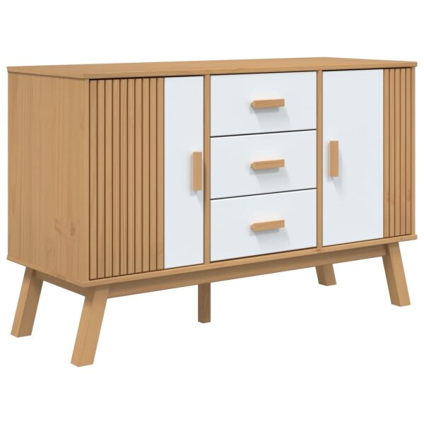 vidaXL Sideboard OLDEN Wei&szlig; und Braun 114x43x73,5 cm Massivholz Kiefer