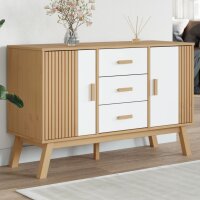 vidaXL Sideboard OLDEN Wei&szlig; und Braun 114x43x73,5 cm Massivholz Kiefer