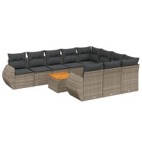 vidaXL 11-tlg. Garten-Sofagarnitur mit Kissen Grau Poly...