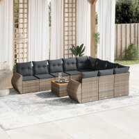 vidaXL 11-tlg. Garten-Sofagarnitur mit Kissen Grau Poly...