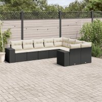 vidaXL 9-tlg. Garten-Sofagarnitur mit Kissen Schwarz Poly Rattan