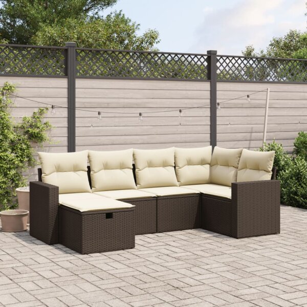 vidaXL 6-tlg. Garten-Sofagarnitur mit Kissen Braun Poly Rattan