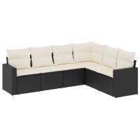 vidaXL 6-tlg. Garten-Sofagarnitur mit Kissen Schwarz Poly Rattan