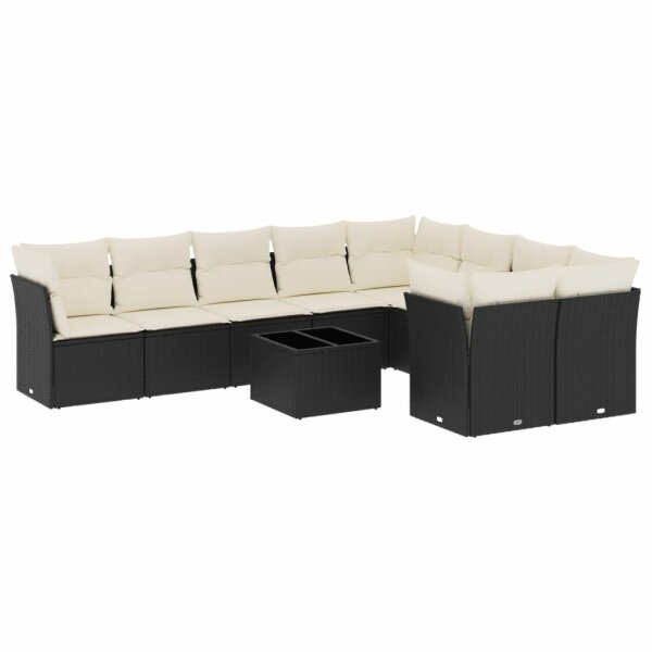 vidaXL 10-tlg. Garten-Sofagarnitur mit Kissen Schwarz Poly Rattan