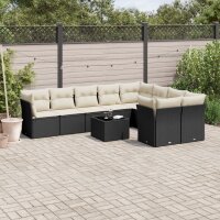 vidaXL 10-tlg. Garten-Sofagarnitur mit Kissen Schwarz Poly Rattan