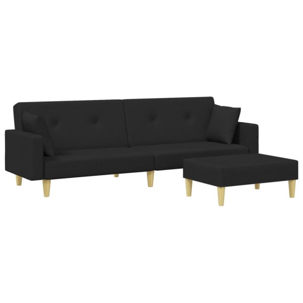 vidaXL Schlafsofa 2-Sitzer mit Fußhocker Schwarz Stoff