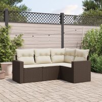 vidaXL 4-tlg. Garten-Sofagarnitur mit Kissen Braun Poly Rattan