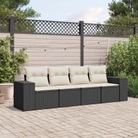 vidaXL 4-tlg. Garten-Sofagarnitur mit Kissen Schwarz Poly Rattan