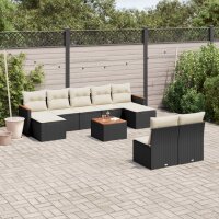 vidaXL 10-tlg. Garten-Sofagarnitur mit Kissen Schwarz Poly Rattan