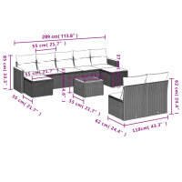 vidaXL 10-tlg. Garten-Sofagarnitur mit Kissen Schwarz Poly Rattan