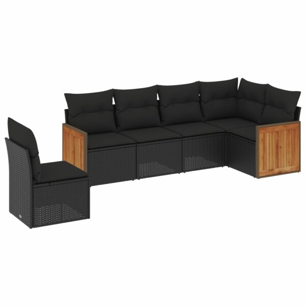 vidaXL 6-tlg. Garten-Sofagarnitur mit Kissen Schwarz Poly Rattan