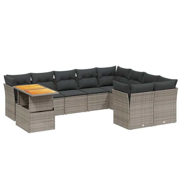 vidaXL 10-tlg. Garten-Sofagarnitur mit Kissen Grau Poly Rattan