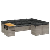 vidaXL 10-tlg. Garten-Sofagarnitur mit Kissen Grau Poly...