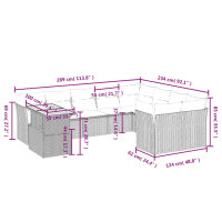 vidaXL 10-tlg. Garten-Sofagarnitur mit Kissen Grau Poly Rattan