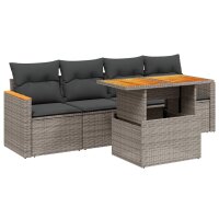 vidaXL 5-tlg. Garten-Sofagarnitur mit Kissen Grau Poly Rattan