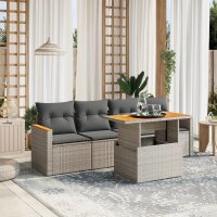 vidaXL 5-tlg. Garten-Sofagarnitur mit Kissen Grau Poly Rattan