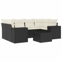 vidaXL 7-tlg. Garten-Sofagarnitur mit Kissen Schwarz Poly Rattan