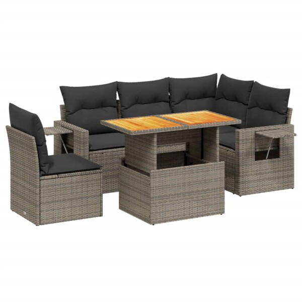 vidaXL 6-tlg. Garten-Sofagarnitur mit Kissen Grau Poly Rattan