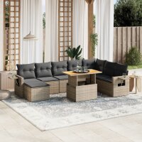 vidaXL 9-tlg. Garten-Sofagarnitur mit Kissen Grau Poly Rattan