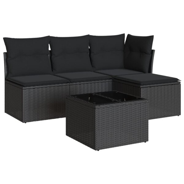 vidaXL 5-tlg. Garten-Sofagarnitur mit Kissen Schwarz Poly Rattan