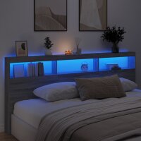 vidaXL LED-Kopfteil mit Ablage Grau Sonoma 220x17x102 cm