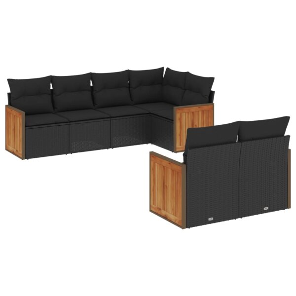 vidaXL 7-tlg. Garten-Sofagarnitur mit Kissen Schwarz Poly Rattan