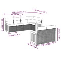 vidaXL 7-tlg. Garten-Sofagarnitur mit Kissen Schwarz Poly Rattan