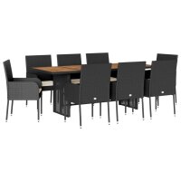 vidaXL 9-tlg. Garten-Essgruppe mit Kissen Schwarz Poly Rattan