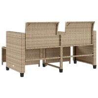 vidaXL Gartensofa 2-Sitzer mit Tisch und Hockern Beige Poly Rattan