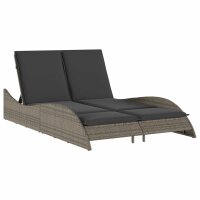 vidaXL Sonnenliege mit Auflagen Grau 114x205x73 cm Poly Rattan