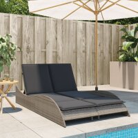 vidaXL Sonnenliege mit Auflagen Grau 114x205x73 cm Poly Rattan