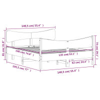 vidaXL Massivholzbett mit Kopfteil Wachsbraun 135x190 cm Kiefer